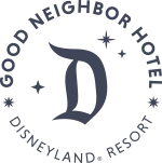 Logo with the text "Good Neighbor Hotel Disneyland Resort" surrounding a stylized 'D' and stars.